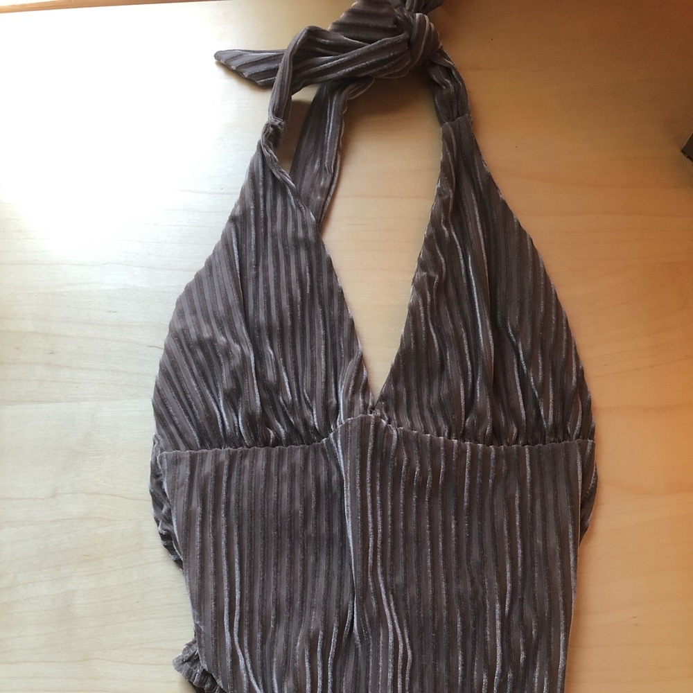 Tan Ribbed Halter Bodysuit